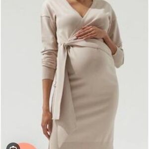 NOTHING FITS BUT Korean Beige Knit Nursing Maternity Midi Dress, NWOT OS
